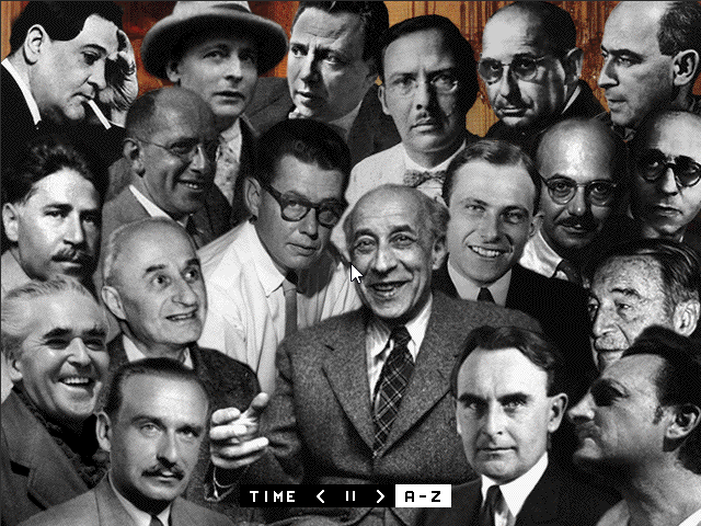 Visionaries in Exile CD-ROM main menu with twenty Austrian modernist architects