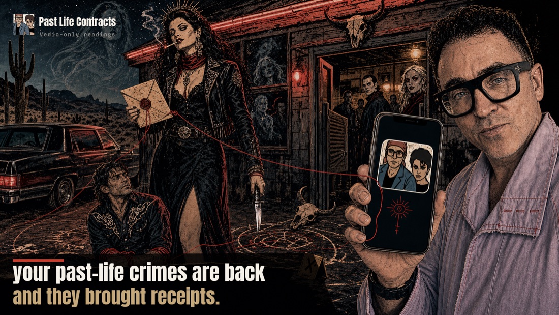 Your past-life crimes came back with receipts — neo-western poster