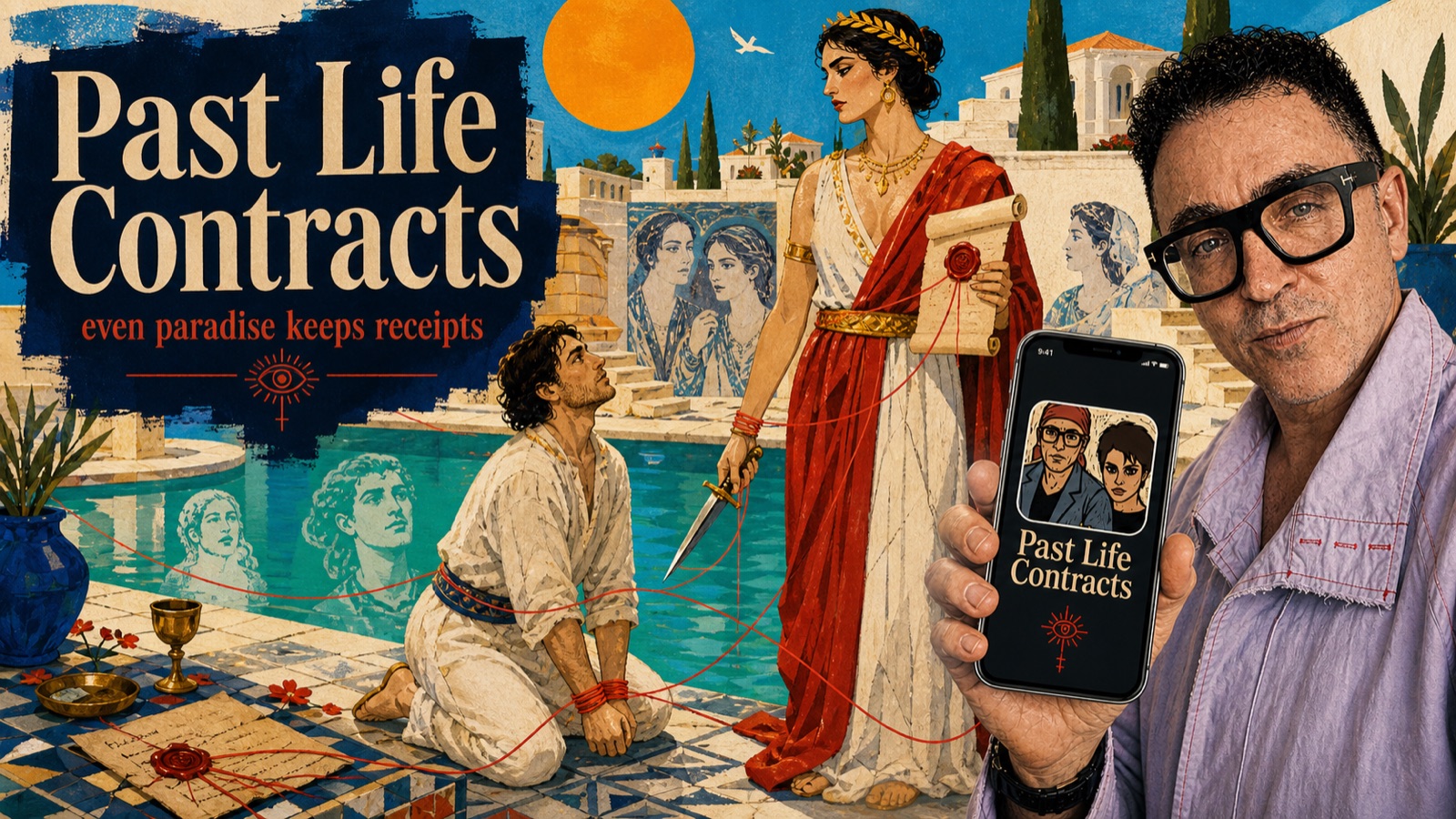 Even paradise keeps receipts — ancient Greek villa poster
